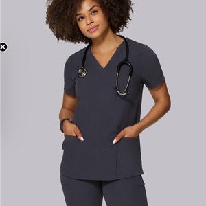 Women's Gray V-Neck Scrub Top + boot cut pants